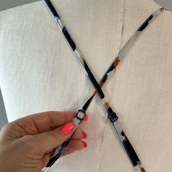 SHEIN all over print long FULL skirt dress criss cross open back DEEP V front 10 - Picture 11 of 15